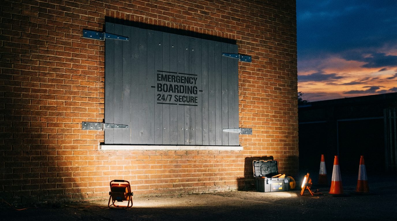 Emergency boarding on a smashed window, 24/7 response